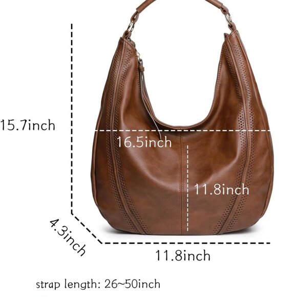 Oversized Vegan Leather Hobo Bag with Adjustable Strap - Chic Crossbody Tote - Picture 5 of 6